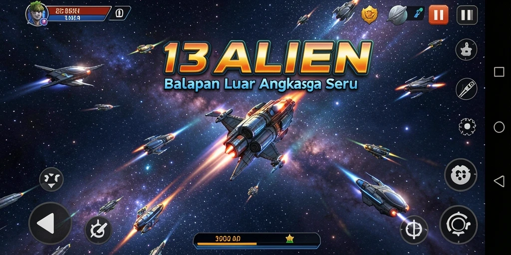Screenshot menunjukkan aksi balapan luar angkasa yang seru di 138ALIEN.