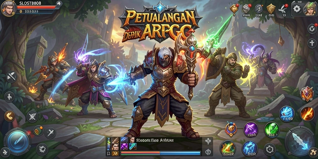Tangkapan layar gameplay SLOST8808 menampilkan aksi pertarungan epik dan eksplorasi menggembirakan.