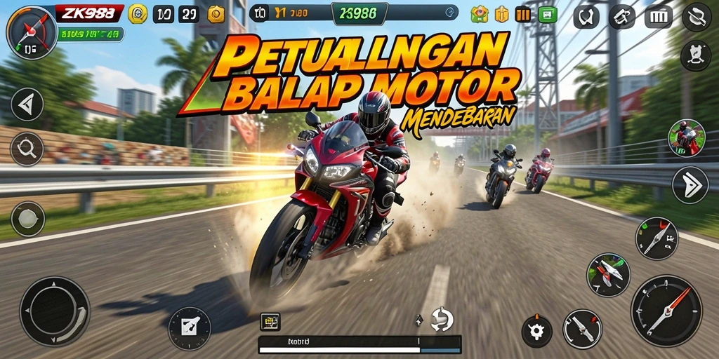 Screenshot gameplay ZK988 yang menampilkan pengalaman balap yang seru.